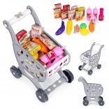 Grijze kinderwinkelwagen voor spelen in de supermarkt of keuken + 18 accessoires