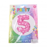 Ballon cijfer 5 roze met hartjes 82 × 47 cm