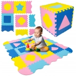 Humbi foam educatieve speelmat 3-in-1 met speelrand en vormen 120 × 120 cm, roze/geel/blauw
