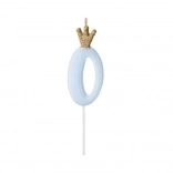 Taartkaars met kroontje in blauwe kleur - nummer 0
