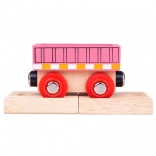 Roze wagon BIGJIGS RAIL met magnetische koppelingen en 2 houten rails