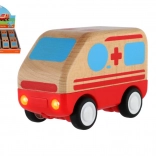 Houten ambulance met vliegwiel 11 cm voor kinderen 18m+