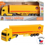 Vrachtwagen met container op traagheidsmotor