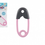 Rammelaar voor baby’s in de vorm van een speld, grijs en roze