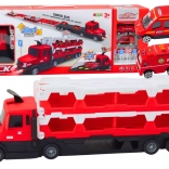Vrachtwagentransporter 2-in-1 met uitschuifbare racebaan, licht en geluid – rood