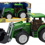 Groene tractor met verstelbare lepel en lichten