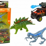 Dinosaursset met terreinwagen en raketlanceerder – blauw