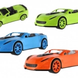 Kunststof sportauto 38 cm met vrijloop in net, 3 kleuren