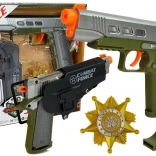 Politieset met pistool 20 cm, badge, fluitje en holster met licht- en geluidseffecten