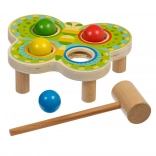 Houten hamerspel Vlinder met 4 gekleurde ballen