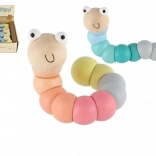 Houten scharnierende worm/rups 16 cm – pastelkleuren, buigbaar speeltje voor baby’s
