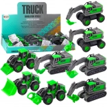 Bouwvoertuig met opwind-/frictieaandrijving – mini graafmachine, loader of bulldozer, groen