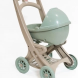 Poppenwagen van EKO-materiaal groen-beige DOLONI