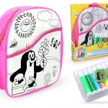 Inkleurbare Rugzak Roze met De Mol, 30 cm en 8 stiften