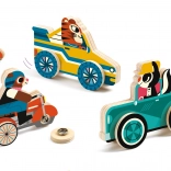 Houten voertuigen met drukknopen van Djeco