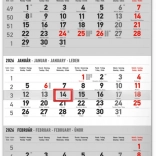 Notique wandkalender met drie maanden Landschap, Slowaakse namen 2026, 29,5 × 43 cm, grijs