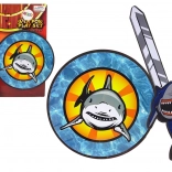 Ridderset van EVA-schuim – zwaard en schild met haaienmotief