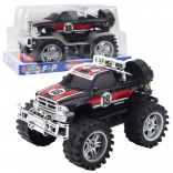 Terreinwagen met achterwielaandrijving, grote wielen, rood‑zwart