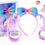Meisjesset haaraccessoires met regenboogstrik, eenhoorn en ring