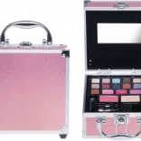 Roze mini cosmetische koffer met make-upset