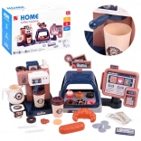 Kinderkoffiezaak met koffiezetapparaat, kassa en vitrinekast – 41-delige set