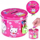 Roze metalen spaarpot met hangslot Happy Smile