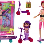 Poppenset Defa Lucy met roze helm, step en skateboard