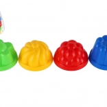 Plastic zandvormpjes – ronde zandtaartjes 8 cm, set van 4 stuks in net